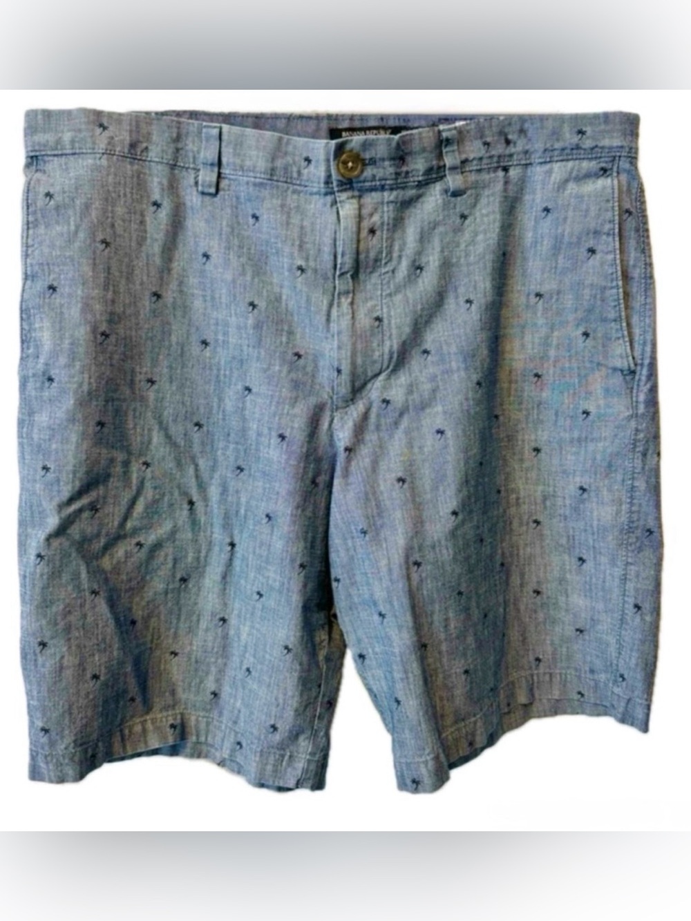 🏷️3/$30 Banana Republic Factory Palm Tree Print Shorts Mens 38 Chambray Coastal